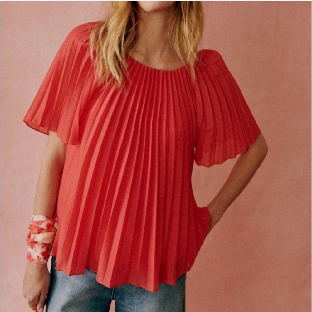 Sezane Romy Pleated Blouse Poppy SIZE:2 US